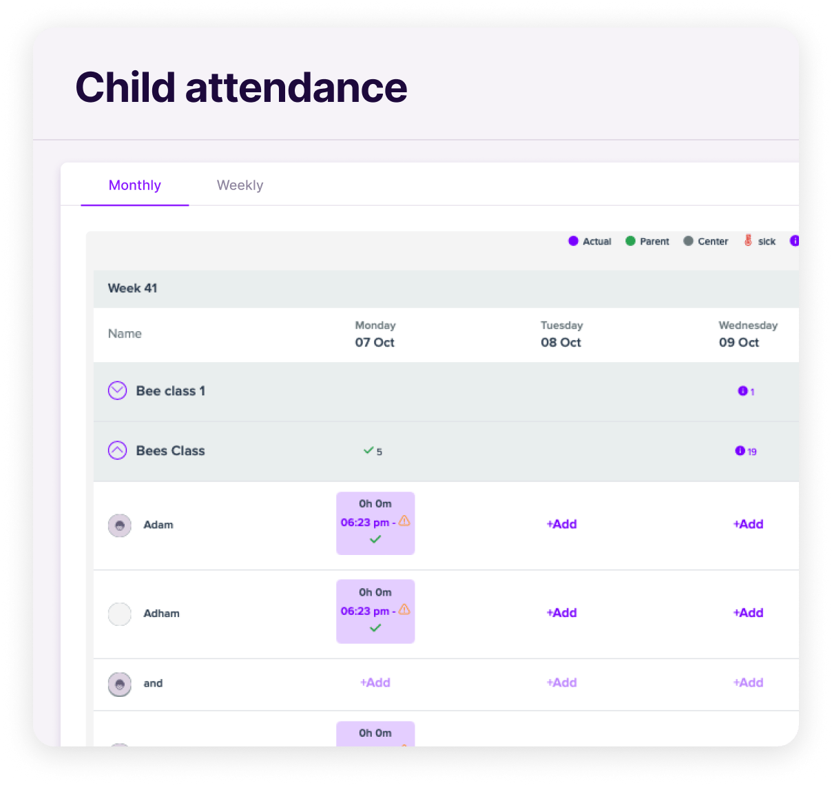 1 Child attendance